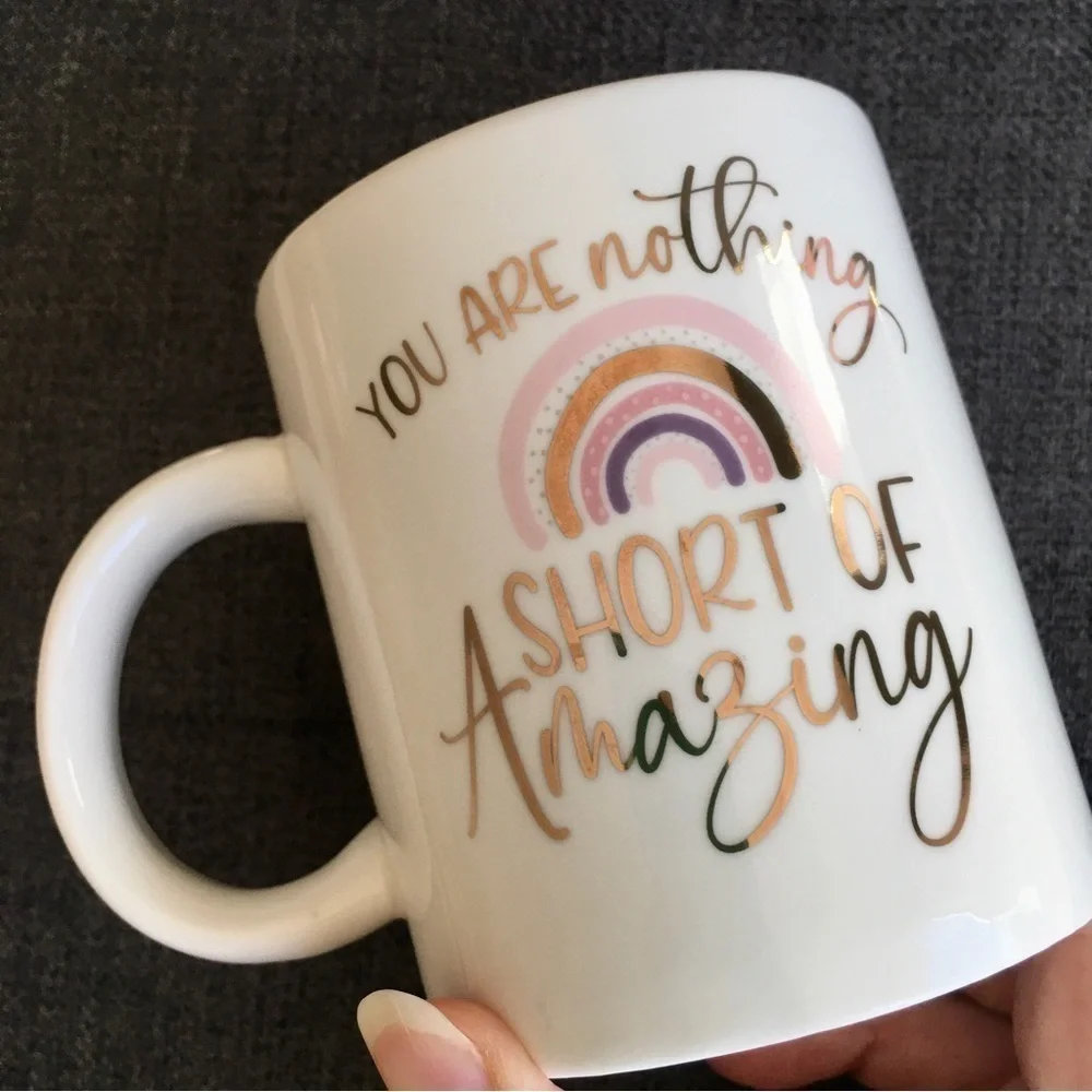 “You Are Nothing Short of Amazing” Coffee Mug, Cream, Pink, Purple, Gold, 12 oz